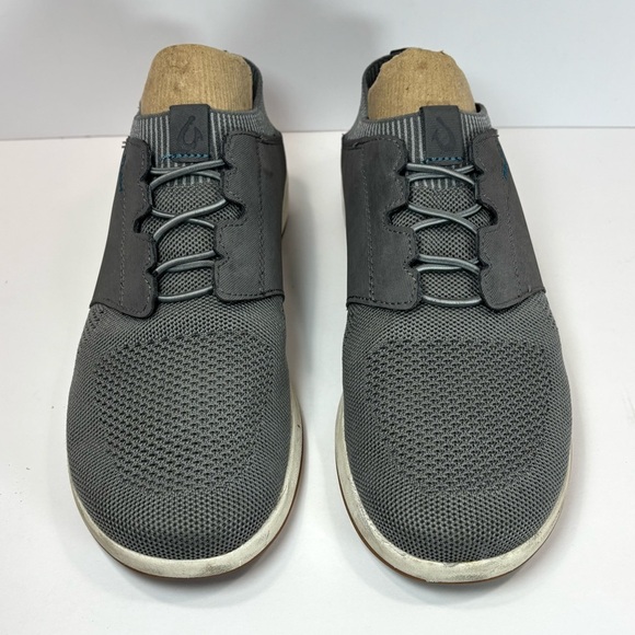 OluKai Makia Ulana Kai Sneakers Gray Knit Leather Men’s Size 8 Leather EUC - Picture 2 of 8